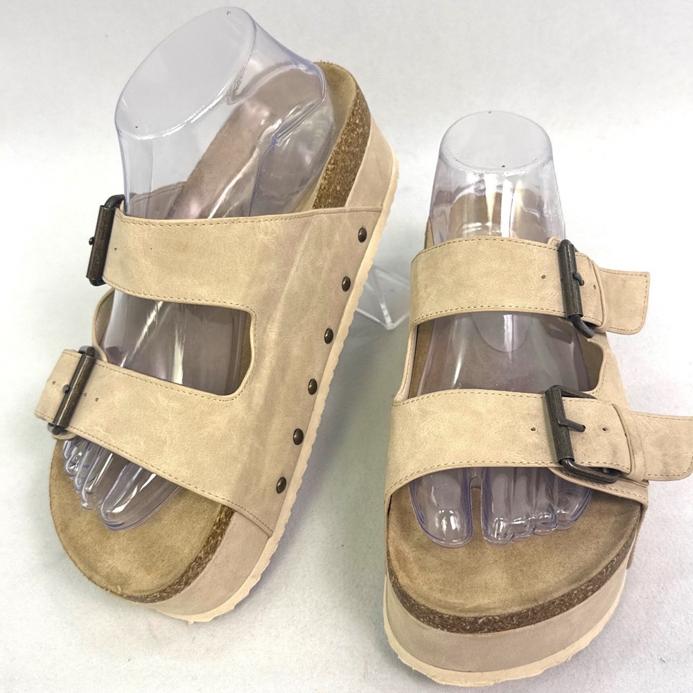 Altar'd State Serenna Beige Studded Platform Buckle Slide Sandals Womens 8M